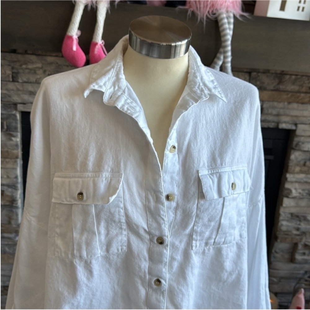 Topshop White Boxy Button Down Shirt with Notched Collar - Picture 7 of 13
